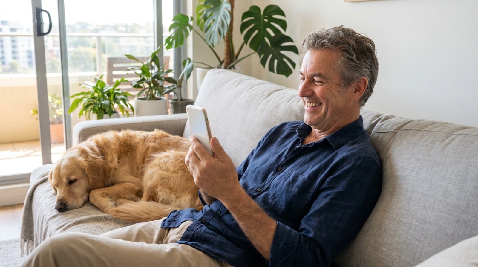 A patient at home after treatment, on a check-in call