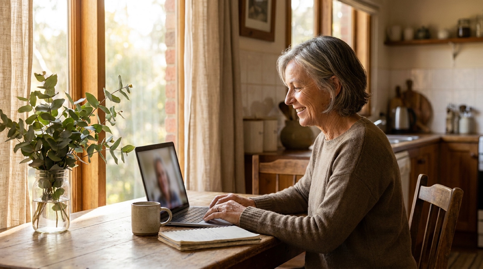 A patient on a video call with her advisor before travelling