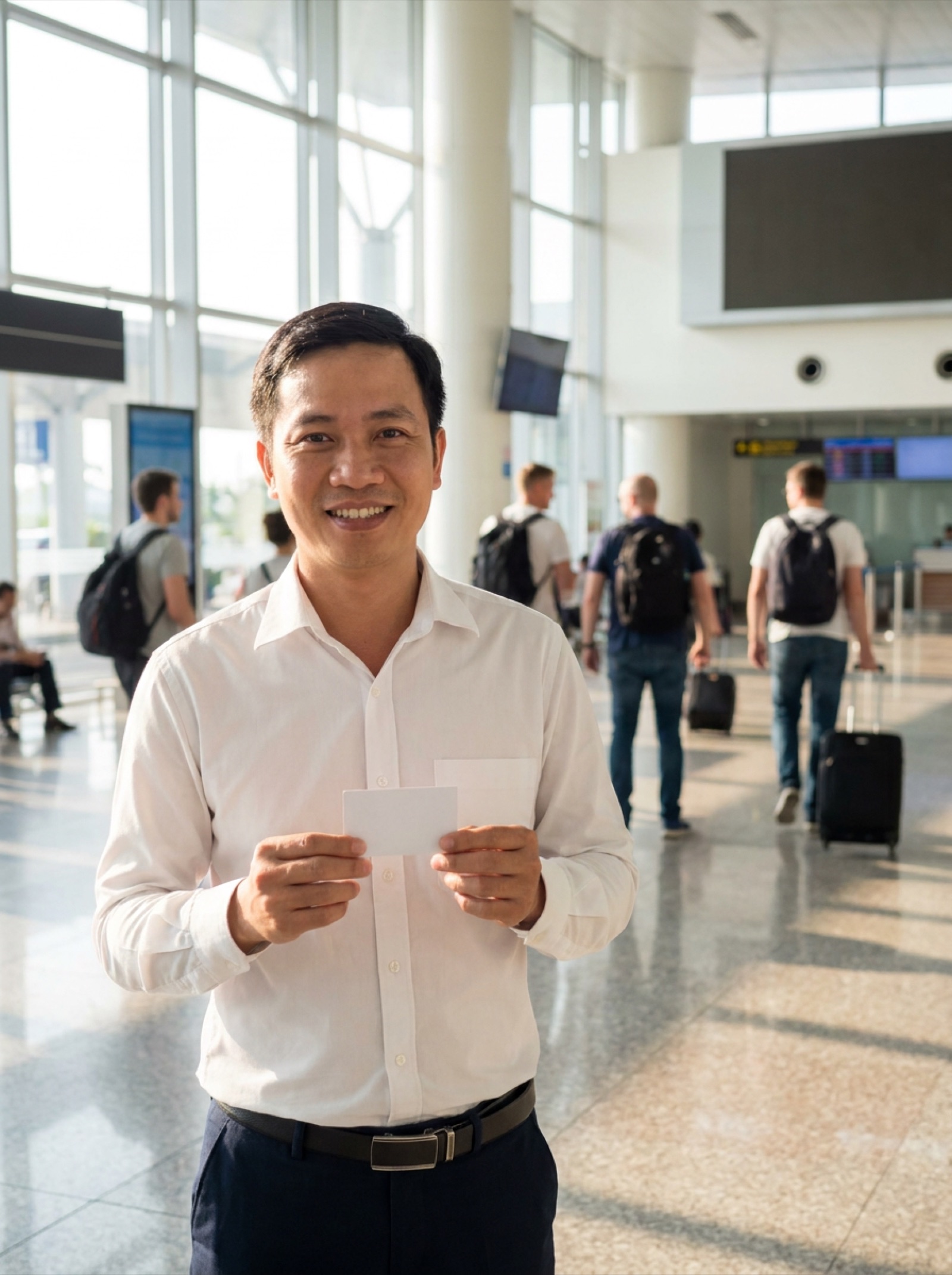 A driver waiting at arrivals with a name sign
