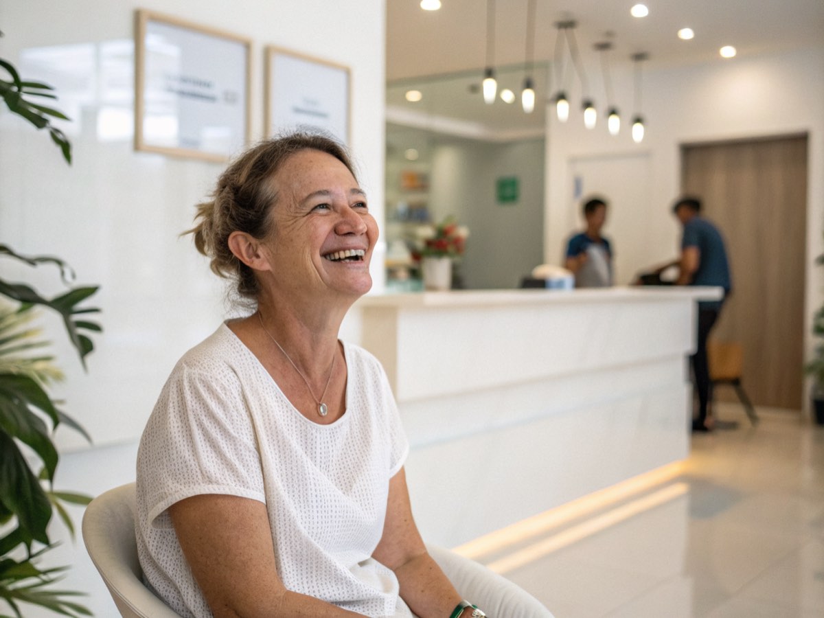 A patient smiling after treatment